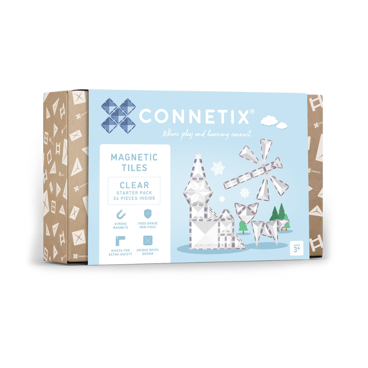 Jeu de 34 tuiles magnétiques Connetix Clear Starter Pack
