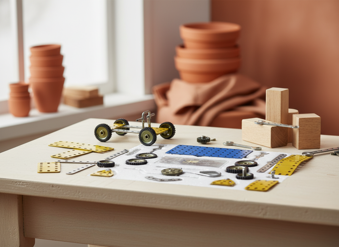 Meccano metal construction set — original hero illustration